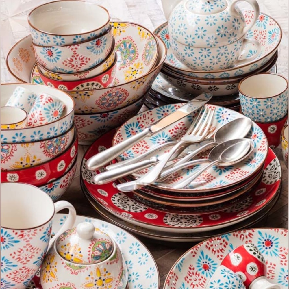 Chehoma SET Bohemian ceramic plates saucers cereal bowls - Picture 15 of 16